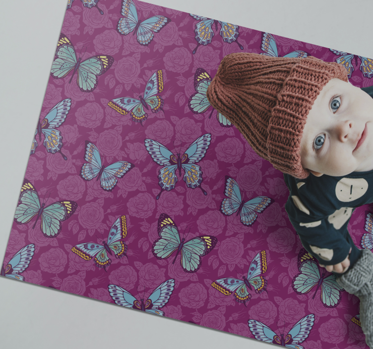 Pillangó virágmotívum vinil szőnyeg virágok és növények - TenStickers