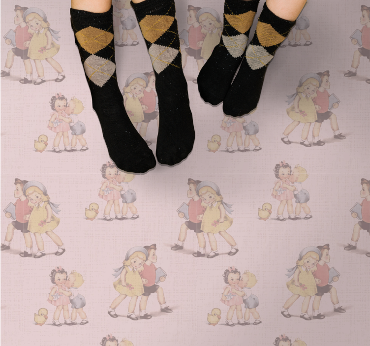 Retró játékos barátok vinil szőnyeg gyerekek - TenStickers