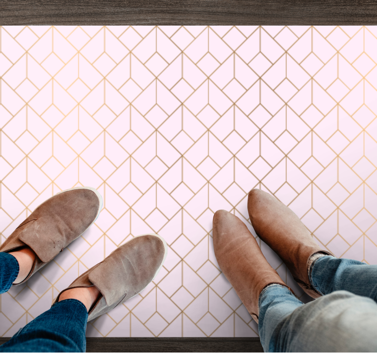 Rózsaszín, arany vonalakkal rusztikus mintás szőnyeg - TenStickers