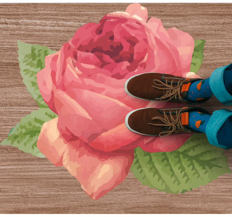 Rózsaszín rózsa levelek jellegű vinil szőnyeg - TenStickers