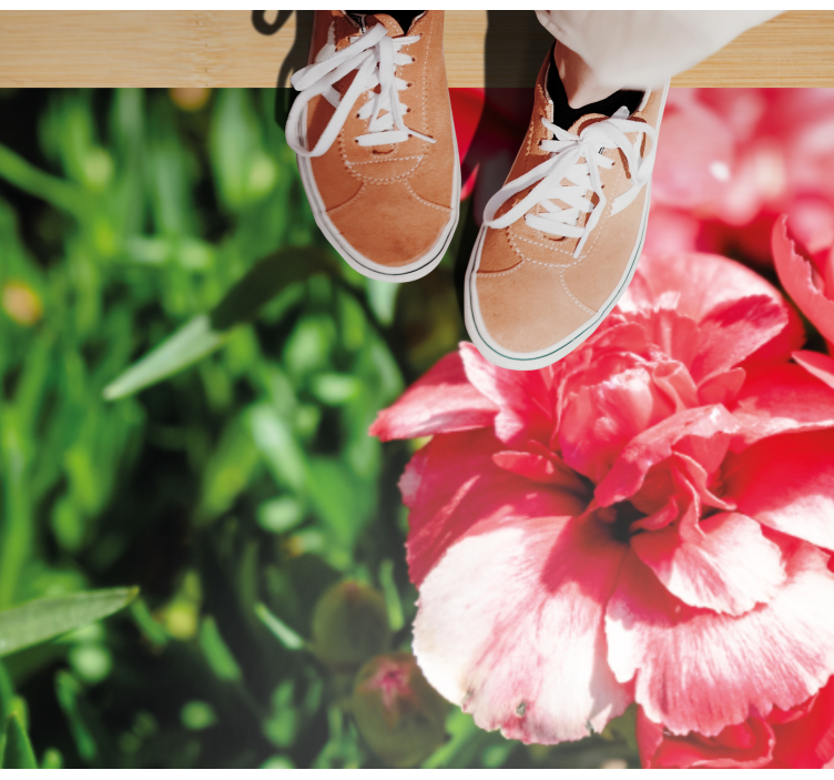 Rózsaszín virágok és fű vinil szőnyeg virágok és növények - TenStickers