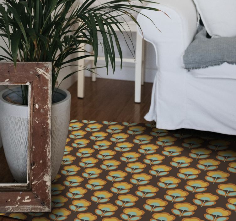 Vintage barna dizájn vinil szőnyeg virágok és növények - TenStickers