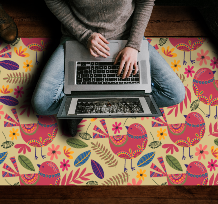 Színes madarak népművészeti minta virágos szőnyeg - TenStickers