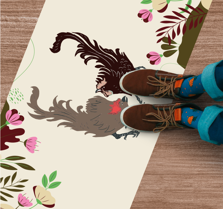 Galambok virágos jelenet vinil szőnyeg állat - TenStickers