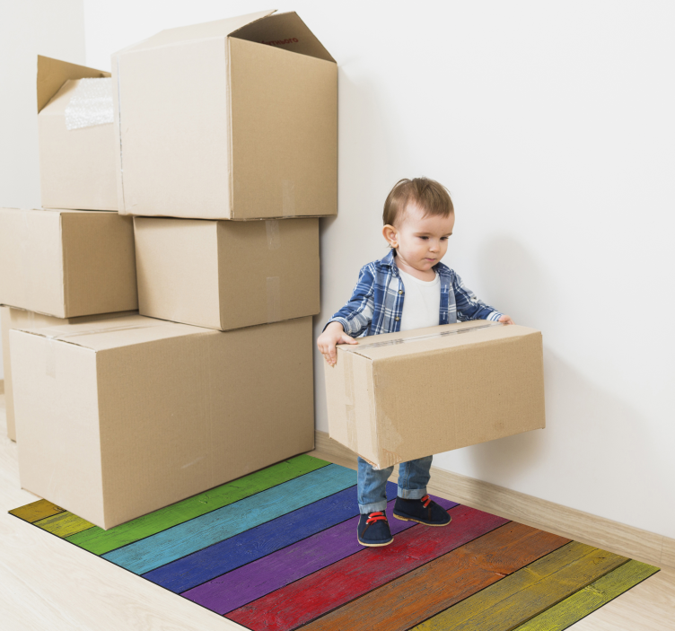 Szivárvány vinyl szőnyeg - fa csíkok - TenStickers