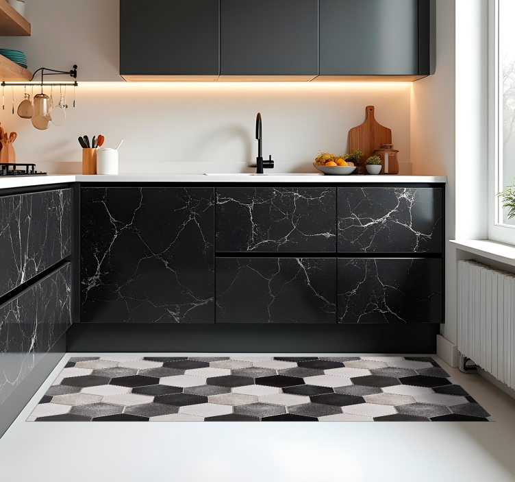 Szürke hatszögek vinil szőnyeg konyha - TenStickers