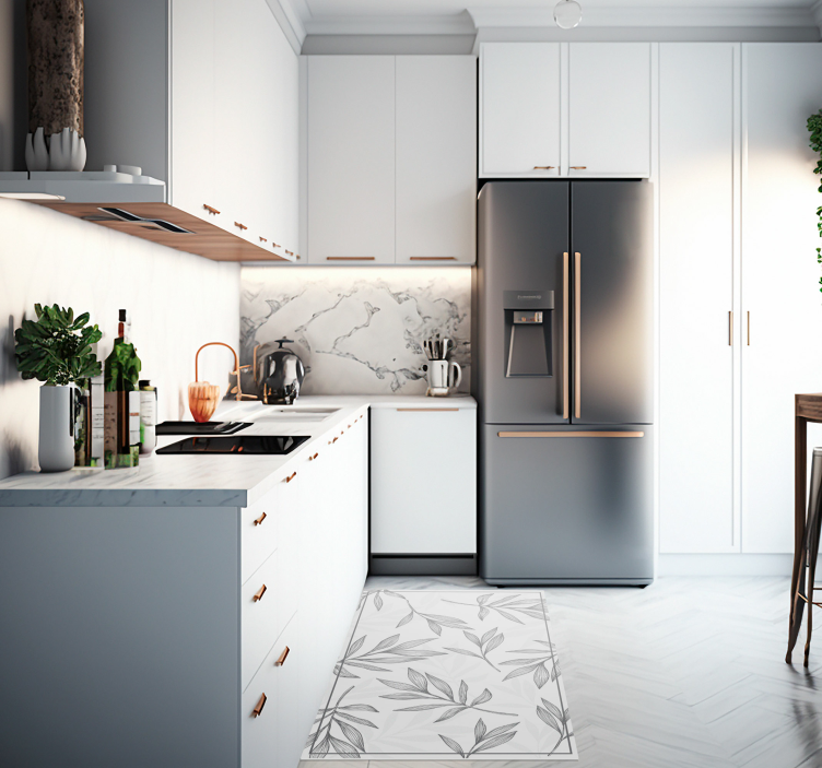 Szürke levelek fehér háttér vinil szőnyeg - TenStickers