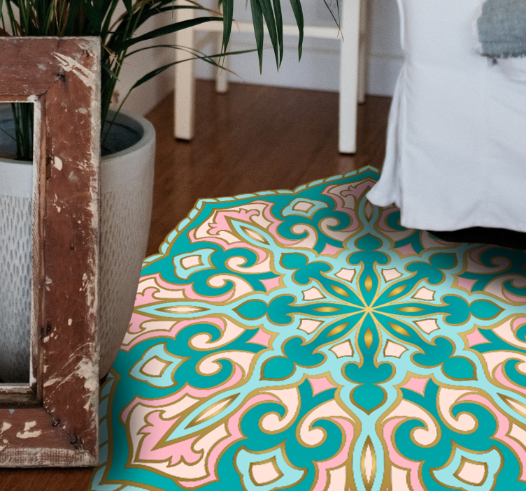 Türkiz és rózsaszín mandala szőnyeg - TenStickers