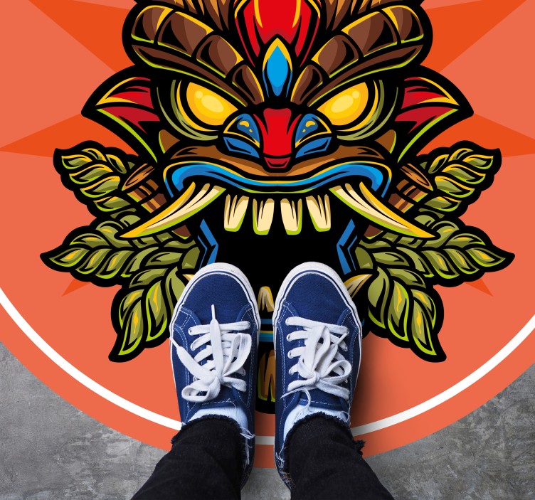 Tűz tiki maszk rajzfilm graffiti modern szőnyeg - TenStickers