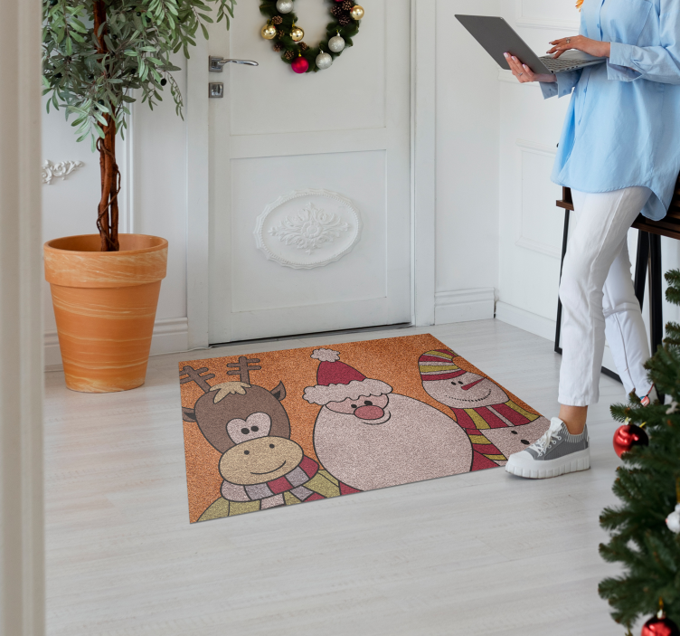 vinil szőnyeg karácsony reindeer Santa és hóember - TenStickers