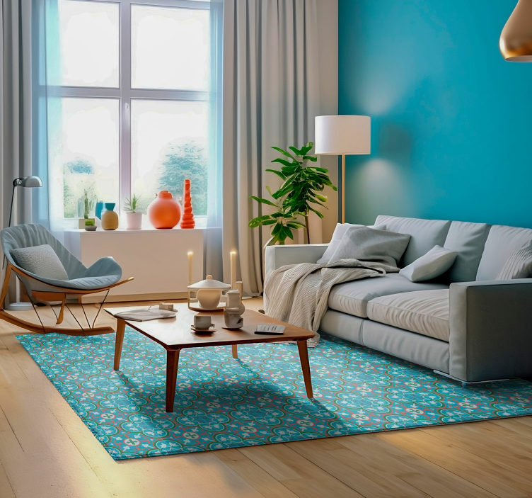 vinil szőnyeg szüret kék hidraulikus csempe - TenStickers