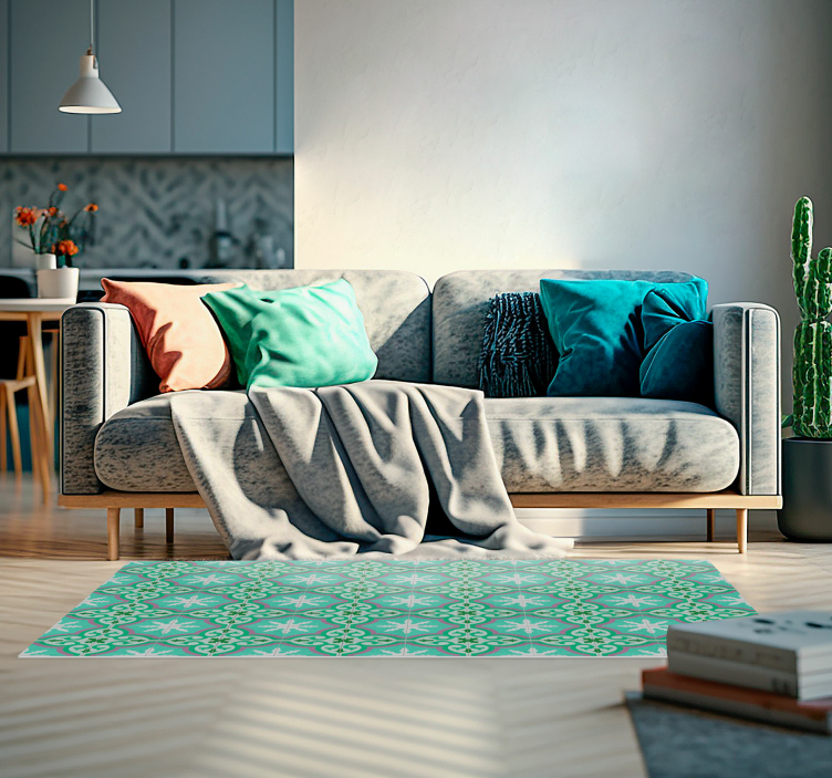 vinil szőnyeg szüret zöld hidraulikus csempe - TenStickers