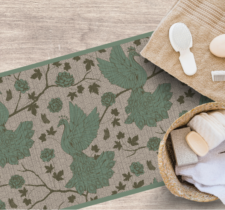 vinil szőnyeg virágok és növények zöld fauna motívum - TenStickers