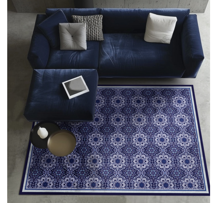 Vintage virágmintás Vinil szőnyeg kék - TenStickers