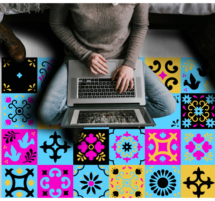 Virág színes csempe konyha padlólap - TenStickers