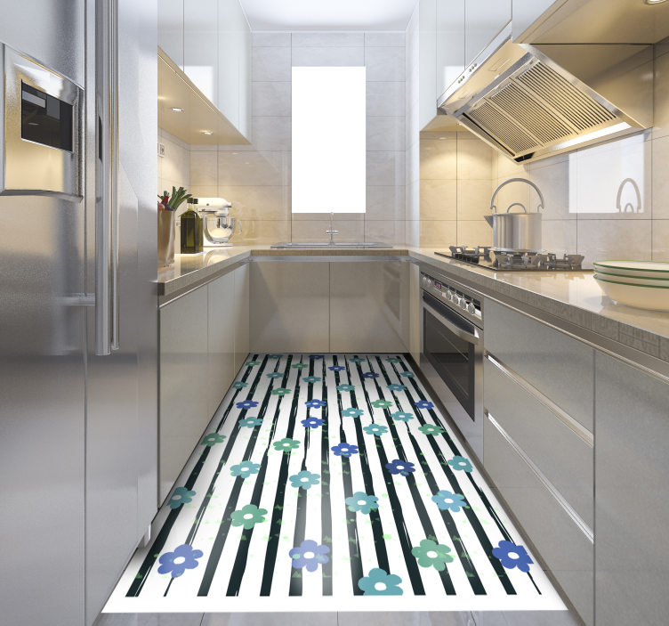 Virágos csíkos kivitel vinil szőnyeg konyha - TenStickers