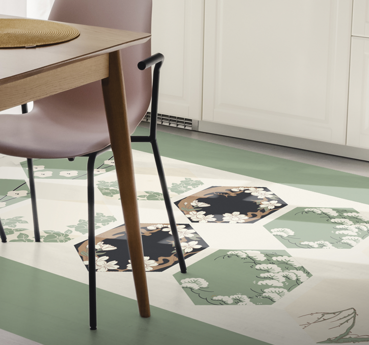 Virágos hatszögek vinil szőnyeg virágok és növények - TenStickers