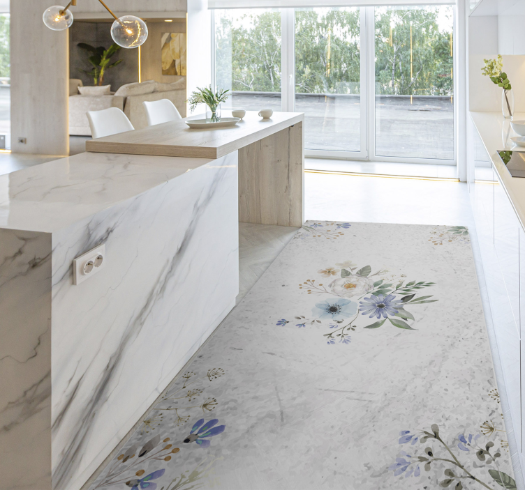 Virágos márvány elegancia vinil szőnyeg virágok és növények - TenStickers