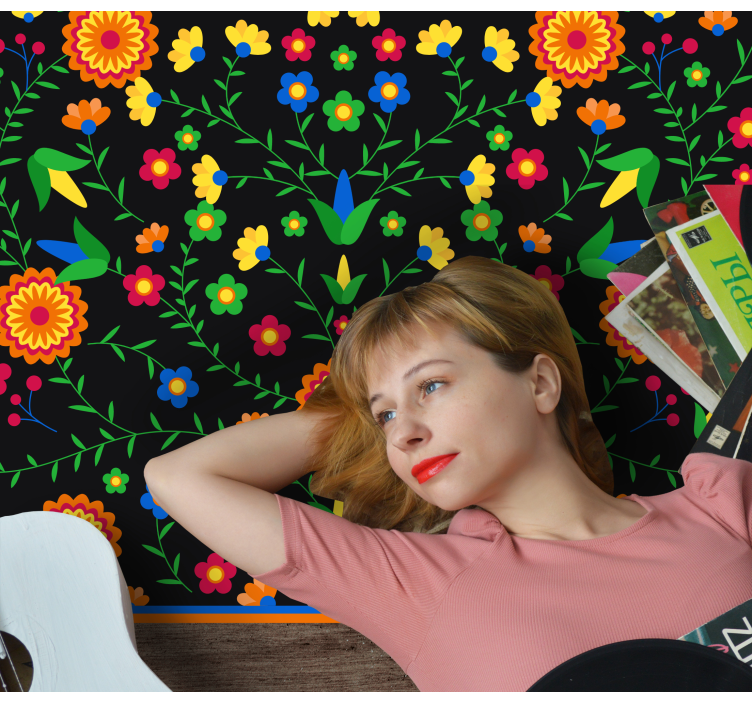 élénk színek motívum vinil szőnyeg virágok és növények - TenStickers