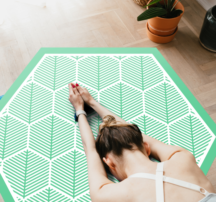 Zöld növények hatszög alakú virágos szőnyeg - TenStickers