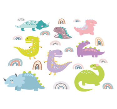 Nordikus dinoszauruszok szivárványos vinil szőnyeg állat - TenStickers