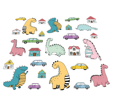 Nordic dinoszauruszok a városban vinil szőnyeg állat - TenStickers
