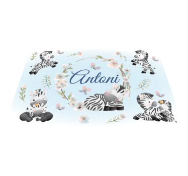 Névvel ellátott kis zebra vinil szőnyeg állat - TenStickers
