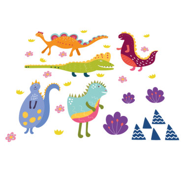 Színes dinoszaurusz karakterek vinil szőnyeg állat - TenStickers