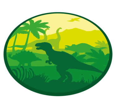 Dinoszauruszok sziluettje a gyönyörű táj kör alakú szőnyeg - TenStickers