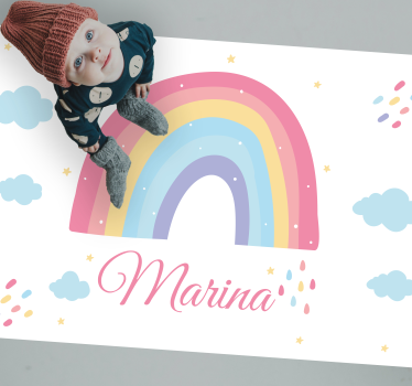 Aranyos szivárvány és felhő pasztell személyre szabott vinil szőn - TenStickers