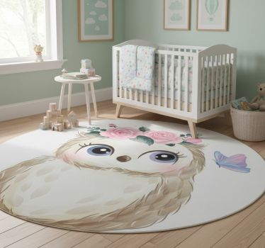 Baba bagoly és virágok vinil szőnyeg állat - TenStickers