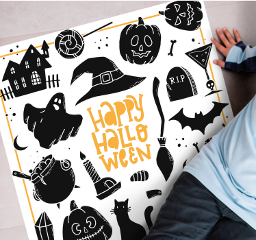 Boldog halloween fekete firka kör alakú szőnyeg - TenStickers