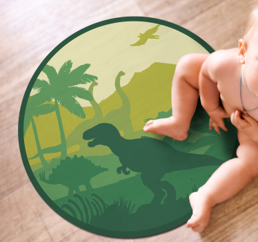 Dinoszauruszok sziluettje a gyönyörű táj kör alakú szőnyeg - TenStickers