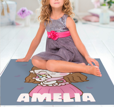 Hercegnő ölel egyszarvút névvel vinil szőnyeg mások - TenStickers