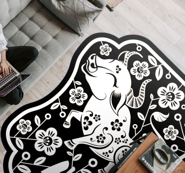 Elegáns virágos bika vinil szőnyeg állat - TenStickers