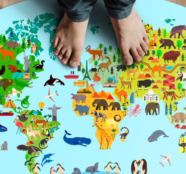 Fauna és növényzet világtérkép bakelit szőnyeg - TenStickers