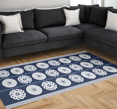 Fehér és kék virágok patchwork csempe szőnyeg - TenStickers