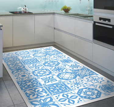 Fehér kék patchwork csempe szőnyeg - TenStickers