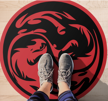Fekete és piros sárkány yin yang kör alakú szőnyeg - TenStickers