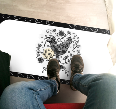 Fekete -fehér kakas téglalap alakú juta szőnyeg - TenStickers