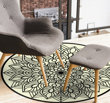 Fekete -fehér kör alakú mandala szőnyeg - TenStickers