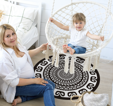 Fekete-fehér mandala kör alakú vinilszőnyeg - TenStickers