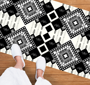 Fekete-fehér rombusz mintás geometriai szőnyeg - TenStickers