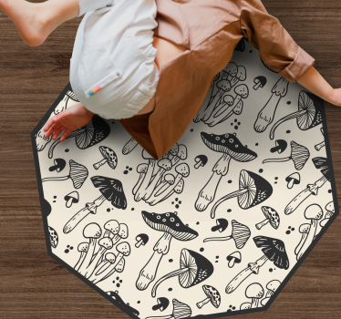 Fekete rajz gomba minta természet szőnyeg - TenStickers