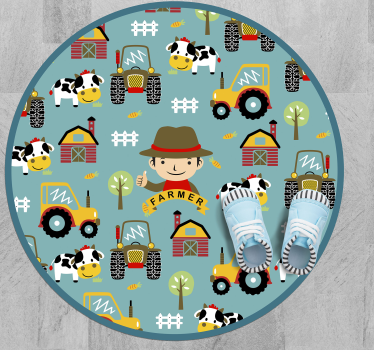 Gazda, állatok és traktor kör állati szőnyeg - TenStickers