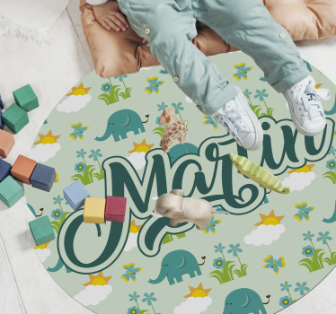 Elefántok és virágok névvel vinil szőnyeg mások - TenStickers