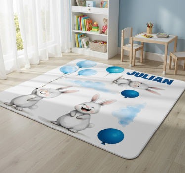 Kék lufik nyuszikkal vinil szőnyeg gyerekeknek - TenStickers