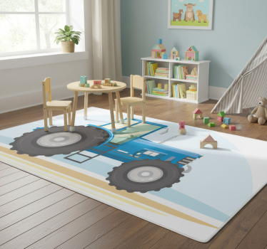 Kék traktor illusztráció vinil szőnyeg Állat - TenStickers