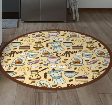 Kerek kávédizájn vinil szőnyeg konyha - TenStickers