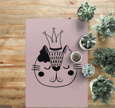 Koronás macska illusztráció vinil szőnyeg állat - TenStickers